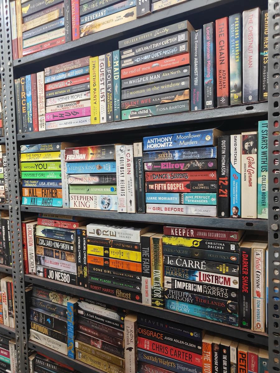 Tightly packed shelves of paperbacks